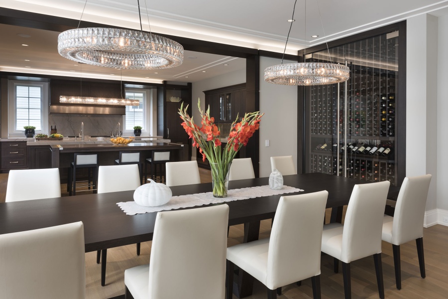 Dining Room View of Custom Wine Refrigerator Cabinets